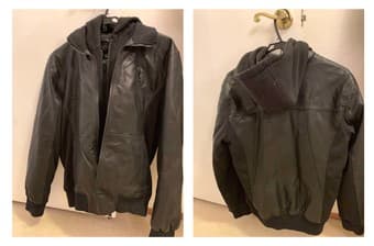 Men's black hooded leather jacket (size M) 1