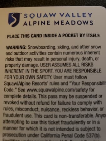 Squaw Valley Alpine Meadows Lift Ticket 1