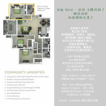 spacious 3B3B master room sublet in North San Jose 1