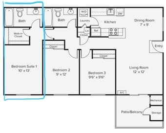 Bedroom with private full bath in 3bed/2bath Avalon Mountain View apt 4