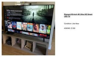 Element smart tv HD 4k 65"  - price negotiable 1