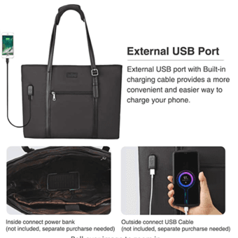 15.6 inch Laptop Bag Waterproof w/ USB charging port 1