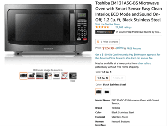 Brandnew Toshiba 1.2 Cu. ft Microwave Oven with Smart Sensor 1
