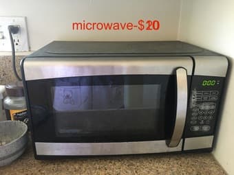 microwave, duvet, table light 1