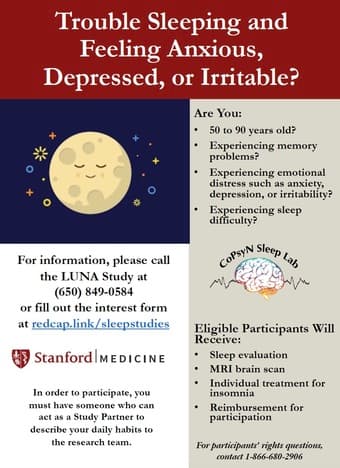 Adults (50-90) Paid Sleep, Depression, Anxiety, Memory Study 1