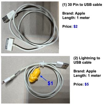 Apple cables and chargers (used; starting at $2) 1
