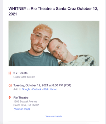 2 Tix for WHITNEY at the Rio Theatre in Santa Cruz 1