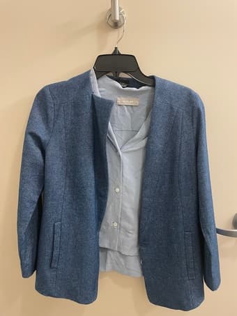 Kate Spade Blazer, Everlane silk shirt, Eddie Bauer down coat 2