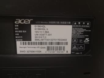 Acer Monitor 19 inch G196HQL.  VGA 2
