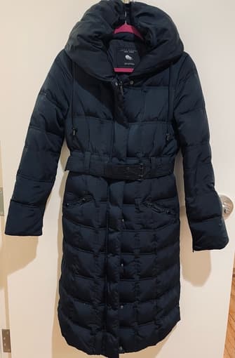 Women's Zara Long Black Puffer Coat Size Small 1