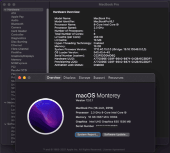 MacBook Pro 16" 8-core Intel Core i9 1TB storage 3