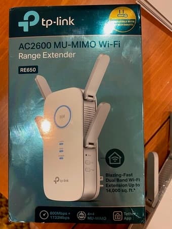 WiFi range extender: TP Link AC2600 WiFi Extender, Model RE650 1