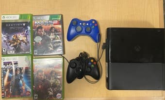 xbox 360 E console, controllers, and games 1