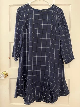 BRAND NEW- Navy blue 3/4 sleeve SILK dress 1