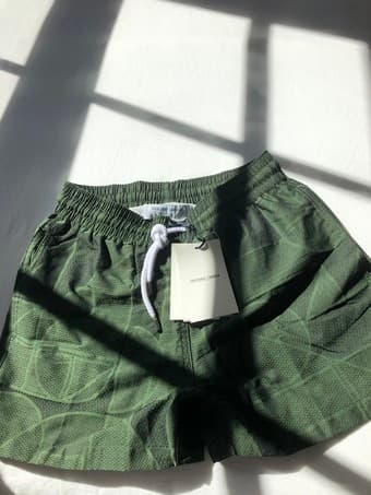 Frescobol Carioca Swim Shorts - Medium - Green Jacquard Cam Geo 1