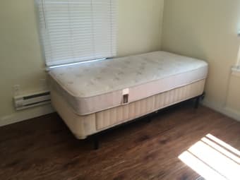 Free twin mattress, platform with storage drawers, and frame 1