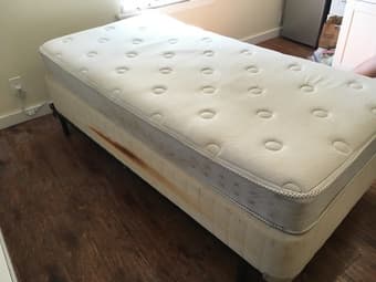 Free twin mattress, platform with storage drawers, and frame 4