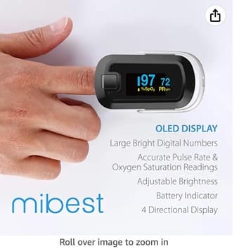 mibest OLED Finger Pulse Oximeter, O2 Meter, Dual Color White/Black 1