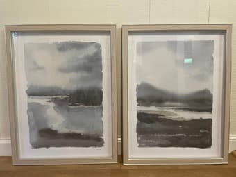 Watercolor paintings of stormy coastal scene 1