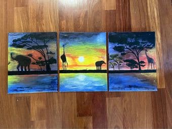 3 Safari sunset canvas paintings 1