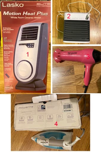 move sale-heater, fan, hair drier, electric iron, new knives, tent... 1