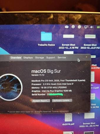 MacBook Pro i7 13" 2020 16GB 512GB Apple Care -04/24 2