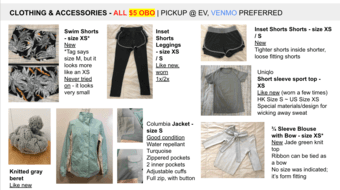 clothing (tops, bottoms, jackets) ($5-$20) 1