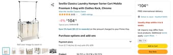 Laundry Hamper cart with clothes rack and 3 bags 2