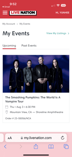 Smashing pumpkins: world is vampire tour (2 tickets) 8/3, Thursday 1