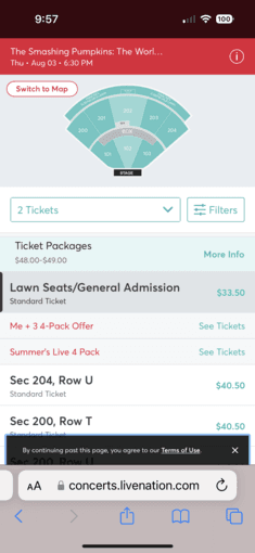 Smashing pumpkins: world is vampire tour (2 tickets) 8/3, Thursday 4