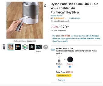 Dyson Pure Hot+Cool Link Wi-Fi Enabled Air Purifier $ 260 1