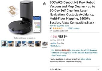 ECOVACS Deebot N8 Pro+ RobotVacuum and Mop Cleaner $ 280 1