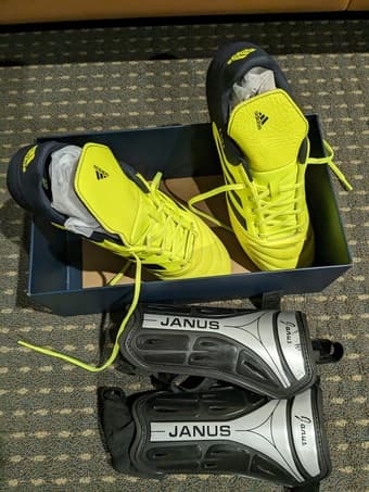 Soccer Adidas cleats (10 and 10.5), shields and ball 2