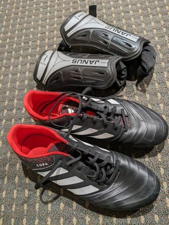Soccer Adidas cleats (10 and 10.5), shields and ball 3