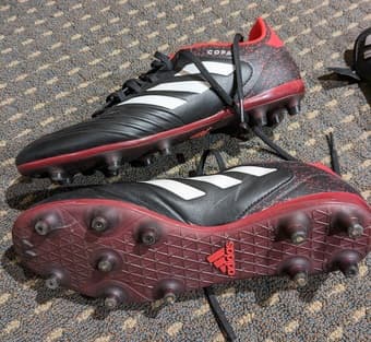 Soccer Adidas cleats (10 and 10.5), shields and ball 4