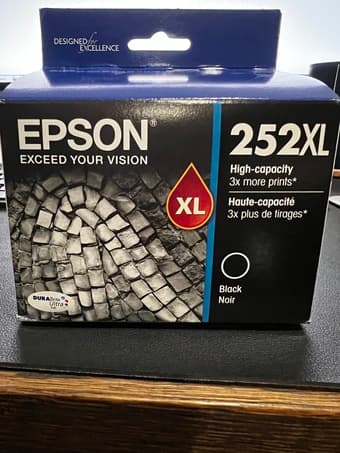 Epson 252XL black ink cartridge, fits 3620, 3640, 7110, etc. 1