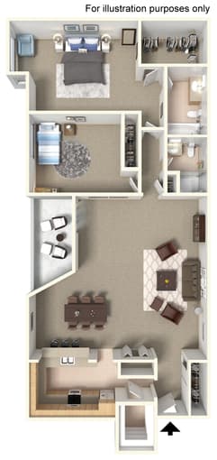 1B/1B in a 2B/2B n Oakcreek Apartments, Dec15-Feb15 1