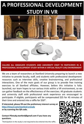 Professional Development Study in VR: $25 for 45 minutes! 1