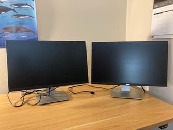 Full desk setup (height adjustable desk, 2 monitors, chair, stand) 2