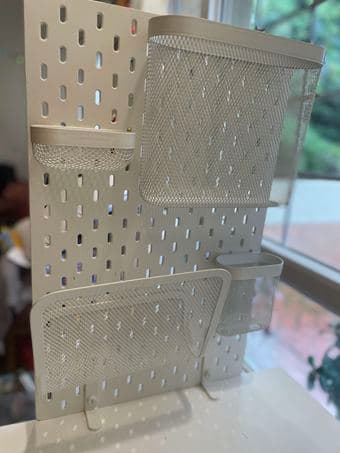 For kids: Ikea Pahl desk + Skadis pegboard with baskets + chair 3