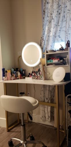 Industrial modern white and gold vanity with lighted mirror AND stool 1
