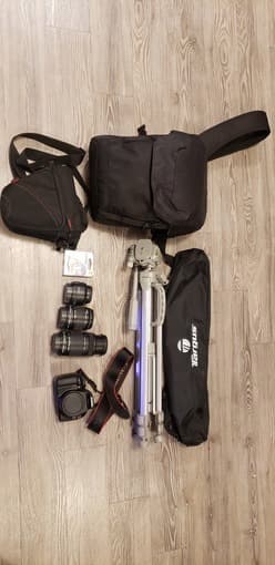 Canon EOS 1100D camera with 3 lenses, two bags and tripod 1