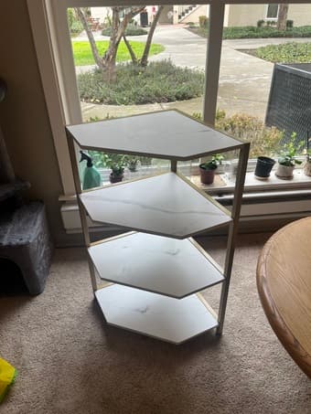 Marble white corner shelf with gold trim 1