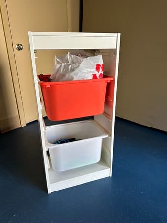 Ikea nightstand, bookshelf, toy storage, and kids bed 2