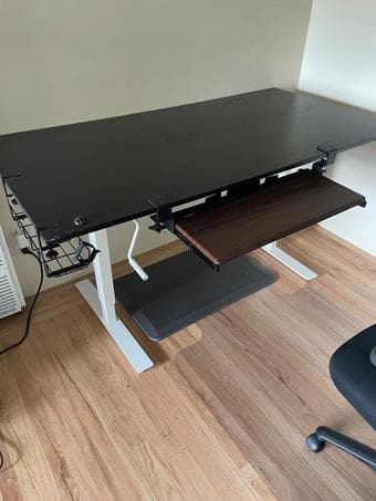 Standup desk, keyboard, chair, mat 4