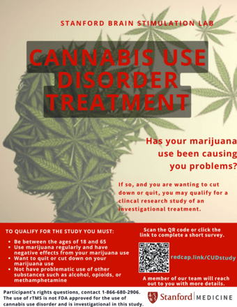 Volunteers needed for Stanford Cannabis Use Disorder Research Study 1