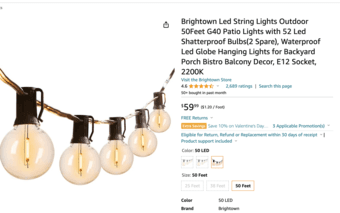 String lights for Patio (solar panel), 50ft, 25 shatterproof lightbulb 1