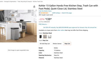 Kohler Trashcan 13 gallon/ 47L 1