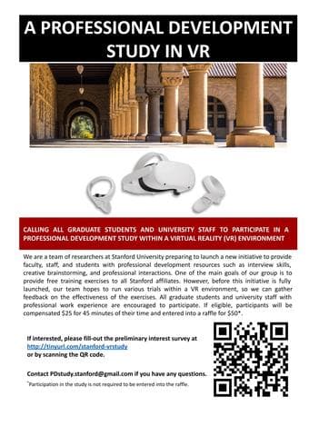 Professional Development Study in VR: $25 for 45 minutes ! 1
