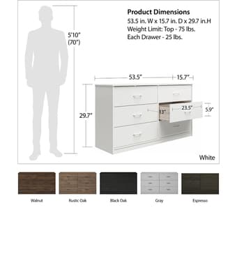 Classic 6 Drawer Dresser, Walnut 3